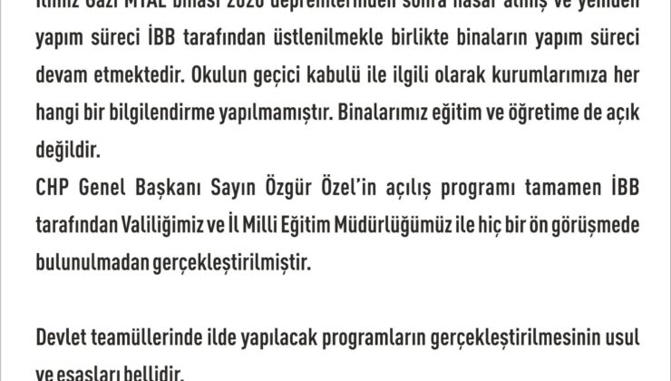 Elazığ Valiliği’nden Özgür Özel’in açılışını yaptığı okulla ilgili açıklama