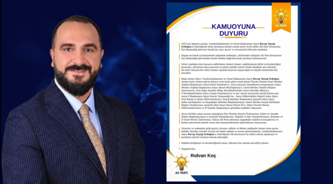 AK Parti Kovancılar İlçe Başkanı Rıdvan Koç Görevinden İstifa Etti